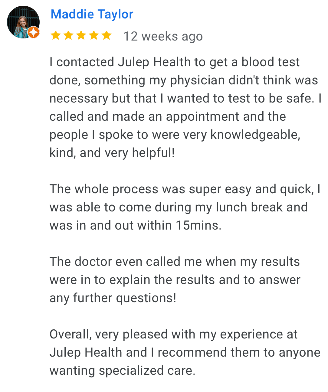 Patient review screenshot